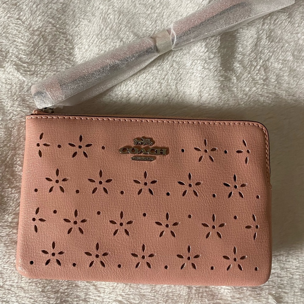 Coach Floral Perforated Corner Zip Wristlet NWT